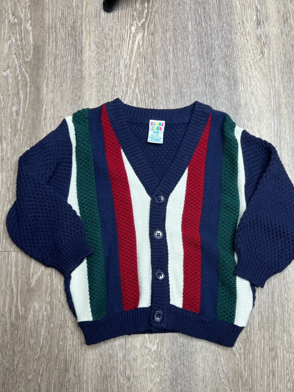Vintage Class Club Baby Color Block Striped Knit Cardigan 24M Cotton Toddler